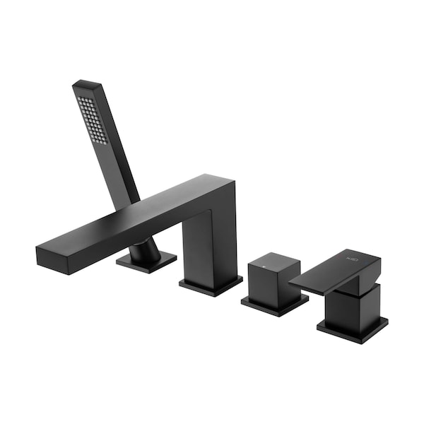 Kibi Cube Deck Mounted Bathtub Faucet with Hand Shower, Matte Black KTF3102MB - main